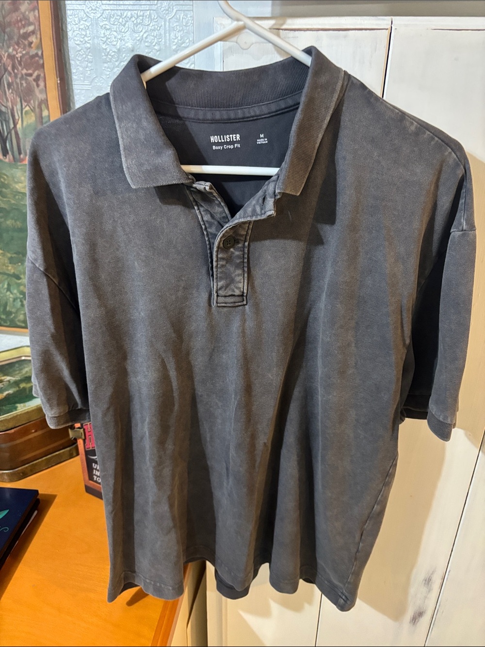 Hollister Men's Washed Charcoal Gray Polo